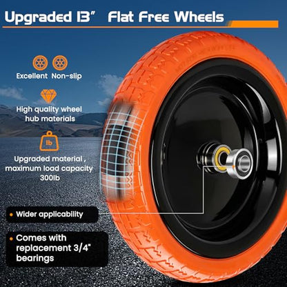 13" Flat Free Wheels Replacement for GOR Garden Cart Tires - color: Orange