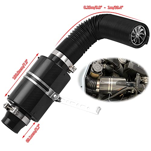 PTNHZ Universal 3" Racing Carbon Fiber Cold Feed Induction Kit Air Intake Kit Air Filter Box With Fan - size: With Fun