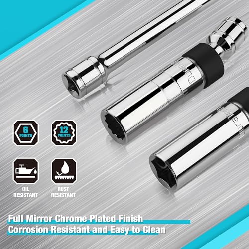 DURATECH 5PCS Swivel Magnetic Spark Plug Socket Set, 3/8" Drive spark plugs - size: 5PC (5/8", 9/16", 0.551")