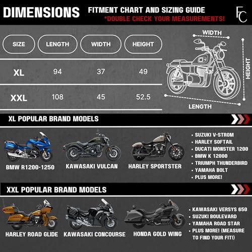 Formosa Covers XL Trike Motorcycle Cover - Cotton Windshield, Water-Resistant, All-Season, Heavy Duty - Fits Harley Davidson Triglide, Honda Gold Wing, California Sidecar, Kawasaki, Suzuki, Yamaha - size: Deluxe Trike
