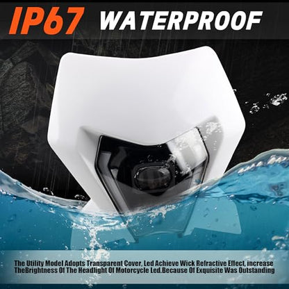 Dirt Bike LED Headlight,Motorcycle Elliptical Headlamp Supermoto Fairing For TC FE TE EXC XCW SXF SX 125 250 300 350 450 500 530 SMC R 690 2024 White - color: White