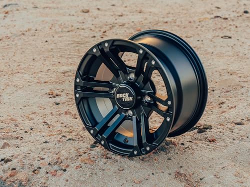 RockTrix RT101 12x7 ATV UTV Wheel 4x110 5+2 Offset, Matte Black, 4pc Set - size: 12x7 (5+2)