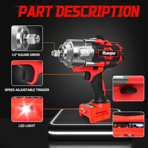 Cordless Impact Wrench 1/2" Compatible with Milwaukee 18V Battery - color: Red 2000n 1/2in