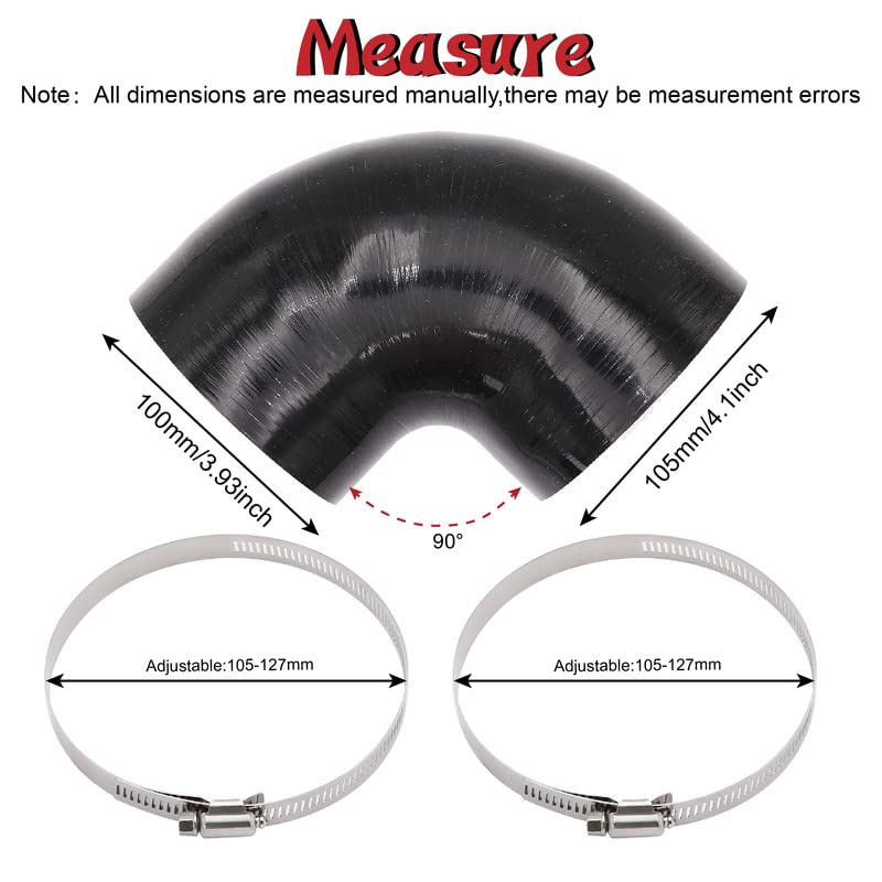 90 Degree Elbow 4 inch Silicone Coupler Intercooler Hose 4-Ply - size: ID 4"