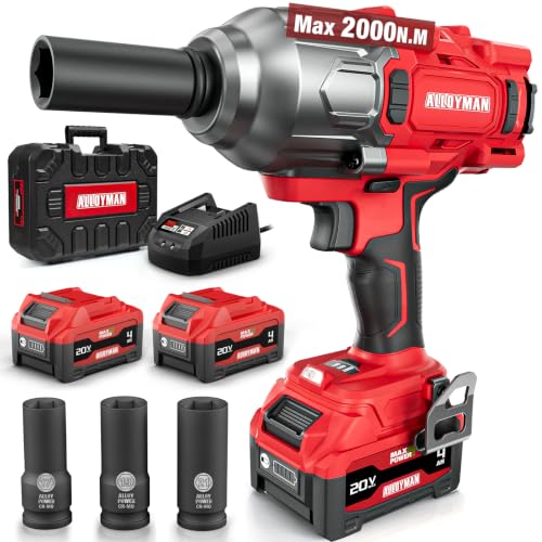 Alloyman Cordless Impact Wrench 1500 FT-LBS(2000N.M),1/2" High Torque - size: 1500Ft-lbs /2x Battery
