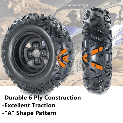 ATV/UTV Tires 25x10-12, 25x10x12 ATV Tires and Wheels Set, 6PR, 4x156 Bolt Pattern, 4+3 Offset, Compatible With UTV ATV Off-Road Vehicles, Set of 2