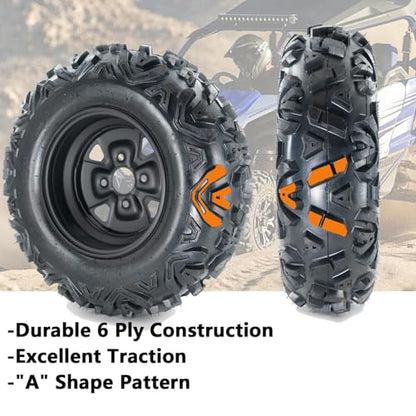ATV/UTV Tires 25x10-12, 25x10x12 ATV Tires and Wheels Set, 6PR, 4x156 Bolt Pattern, 4+3 Offset, Compatible With UTV ATV Off-Road Vehicles, Set of 2
