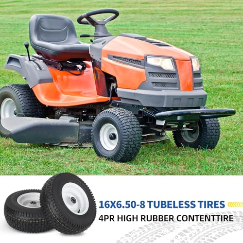 GICOOL 16x6.50-8 Tubeless Tire and Wheel, 【1" Bearing, 4" Centered Hub】,16x6.5-8" Lawn Mower Tires, Universal Fit Riding Mower and Garden Tractor Front Wheels, 4 Ply, V-Turf Pattern, 2 Pack - size: 16x6.50-8 Tubeless (4" Centered Hub,1" Bore)