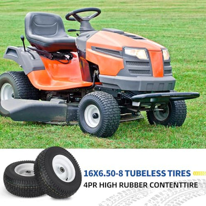 GICOOL 16x6.50-8 Tubeless Tire and Wheel, 【1" Bearing, 4" Centered Hub】,16x6.5-8" Lawn Mower Tires, Universal Fit Riding Mower and Garden Tractor Front Wheels, 4 Ply, V-Turf Pattern, 2 Pack - size: 16x6.50-8 Tubeless (4" Centered Hub,1" Bore)