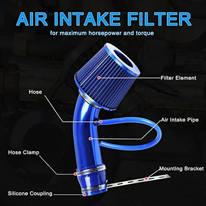 3 Inch Universal Cold Intake Pipe Induction High Flow Pipe Kit (Blue) - color: Blue Air Intake