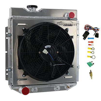 4 Row Aluminum Radiator for 1960-1966 Ford Mustang Falcon Ranchero MercuryComet L6 V8 Radiators with Electric Fan Shroud Thermostat Kit
