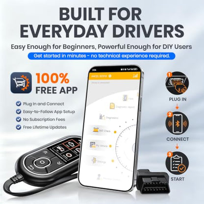 ANCEL BD310 Bluetooth OBD2 Scanner, 2-in-1 Car Diagnostic Scan Tool & Code Reader with App, Battery Test, Trip Analysis, Performance Test, for iPhone & Android, All 1996+ Vehicles