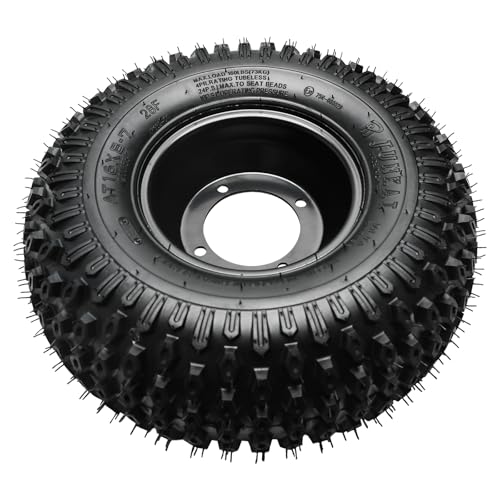 2PCS 16x8-7 ATV UTV Go Kart Tires and 7" Wheels 4 Lug Rims with 24T Spline Rear Axle Wheel Hubs, 200/55-7 16x8.00-7 Tubeless All Terrain Tires for Quad Bike Mini Bike Lawn Mower Yard Tractor Trike