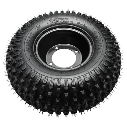 2PCS 16x8-7 ATV UTV Go Kart Tires and 7" Wheels 4 Lug Rims with 24T Spline Rear Axle Wheel Hubs, 200/55-7 16x8.00-7 Tubeless All Terrain Tires for Quad Bike Mini Bike Lawn Mower Yard Tractor Trike