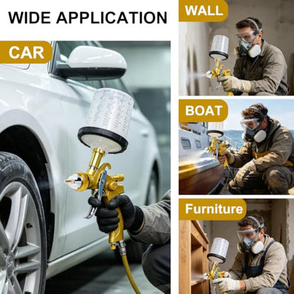 HVLP Spray Gun Kit with 10Pcs 650ML Disposable Paint Cups Car Paint Gun - color: Gold