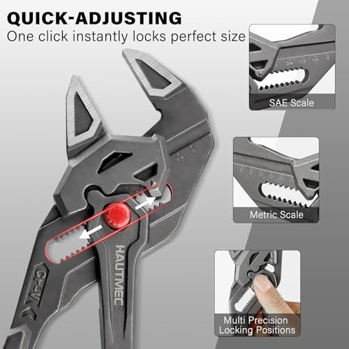HAUTMEC 3PCS Adjustable Pliers Wrench Sets (7 10 12"), Smooth Jaw Parallel Pliers, Heat-Treated CR-V Steel & Phosphated Rust-Resistant, SAE/Metric Scale, Storage Belt Pouch for Professional & DIY - color: 7&10&12 Inch