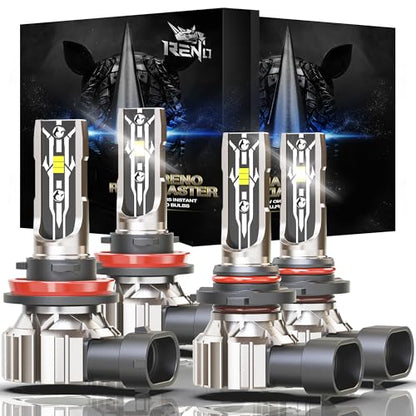 RENO H11/H9/H8/9005/HB3 Bulb, 6500k Cool White 48000LM Fanless Fog Bulbs - size: H11+9005