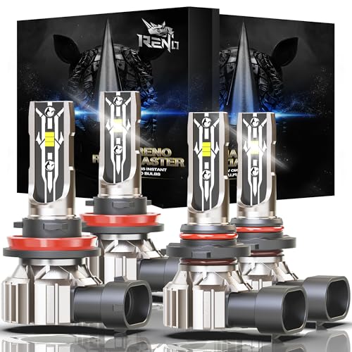 RENO H11/H9/H8/9005/HB3 Bulb, 6500k Cool White 48000LM Fanless Fog Bulbs - size: H11+9005