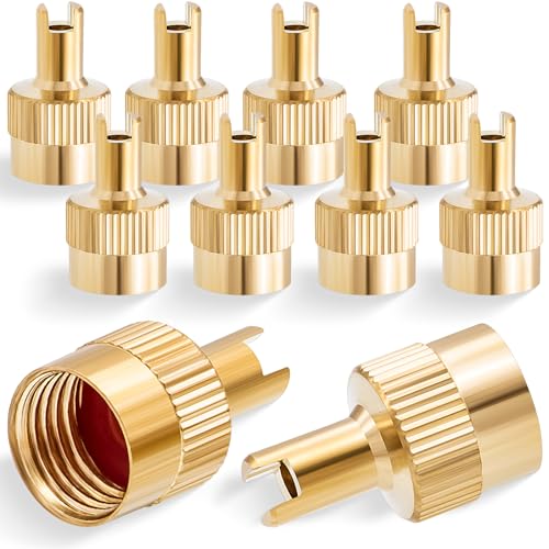 10PCS Tire Valve Stem Caps, Nickel Brass Slotted Slot Valve Stem Caps with Valve Core Remover, with O Rubber Ring, Universal for Cars, SUV, Trucks, Bikes, Motorcycles, Bicycles(Gold) - color: Gold, size: 10 pcs