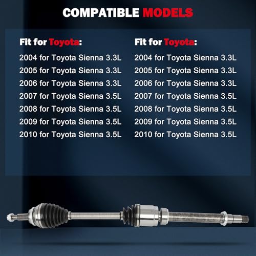 CV Axle Shaft Assembly NCV69608 for Toyota Sienna 2004-2010 Front Right FWD - size: 17-9883