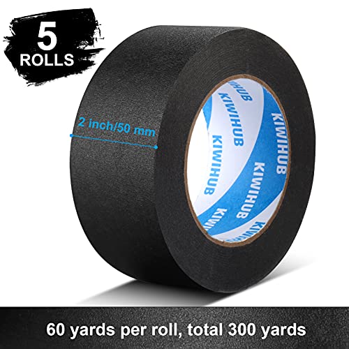 Black Painters Tape, 2 in x 60 yd x 5 Rolls(300 Yards Total) - color: Black