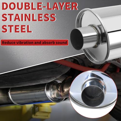 LCGP 2.25” Ultra Quiet Resonator, 2.25'' Inlet & Outlet 14" Overall Length Universal Muffler, 304 Stainless Steel High Performance resonator 2.25", Oval Muffler Shape, Silver - size: 2.25"