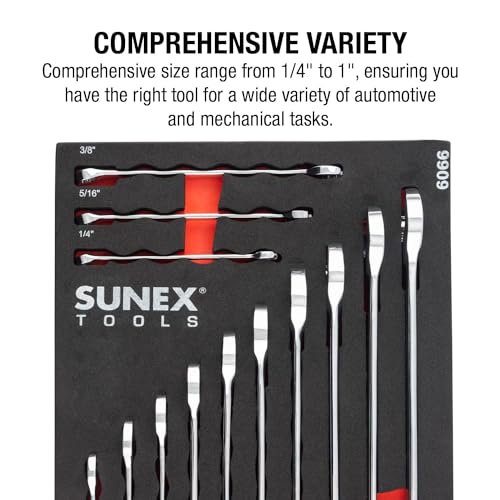 Sunex 9909 13 Pc. V-Groove SAE Wrench Set in EVA Foam 1/4"-1" - size: 13 Pc. SAE Wrench Set