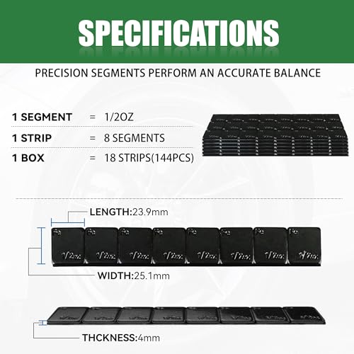 1/2 oz Stick On Wheel Weights 144pcs 72oz Low Profile Black - color: Black, size: 0.5oz-144PCS