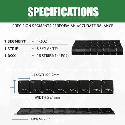 1/2 oz Stick On Wheel Weights 144pcs 72oz Low Profile Black - color: Black, size: 0.5oz-144PCS