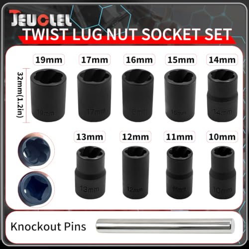 10PCS Twist Lug Nut Socket Set, 3/8" Drive Bolt Nut Extractor Tool - color: 10 Pcs Lug Nut Extractor 3/8 Inch Drive