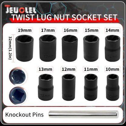 10PCS Twist Lug Nut Socket Set, 3/8" Drive Bolt Nut Extractor Tool - color: 10 Pcs Lug Nut Extractor 3/8 Inch Drive