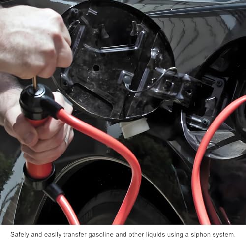 Car Siphon Fluid Transfer Pump, Multi-Use Manual Siphon Fuel Transfer Pump Kit with Air Hose, Portable Hand Inflation Pumps Fluid Extractor for Gas Oil Gasoline Water