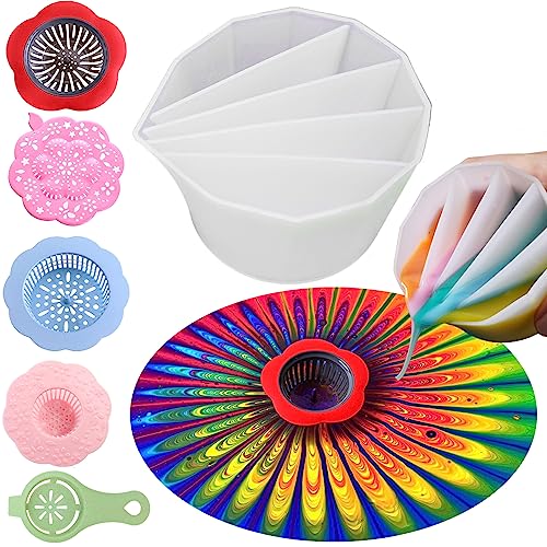 6PCS Acrylic Pouring Strainers, Paint Pouring Cups, Plastic Flower Strainers Silicone Pouring Drain Basket for DIY Pouring Acrylic Paint and Creating Unique Patterns Art Drawing