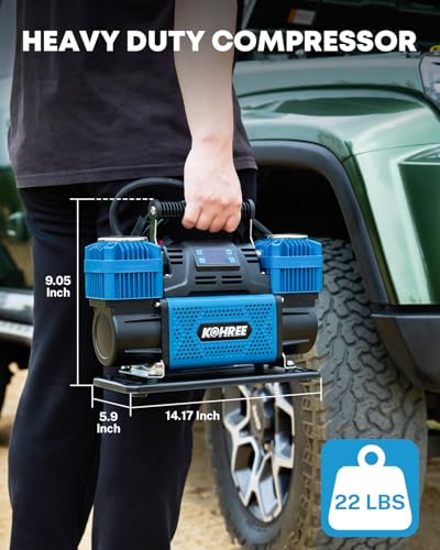Kohree 12V Dual Cylinder Air Compressor with Digital Display Panel - size: 14.17 x 5.9 x 9.05 inch