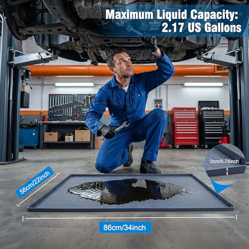 Oil Drain Pan for Under Car, Silicone Oil Drip Pan for Oil Change No Splatter Non-Slip Oil Catch Pan for Garage Floor Driveway Waterproof Durable Easy to Clean