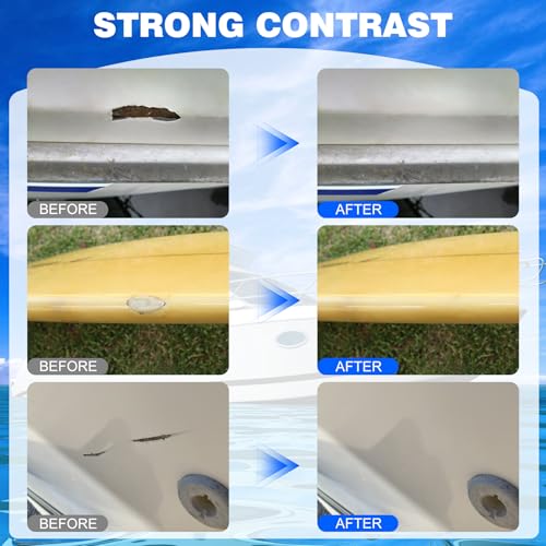 Marine Fiberglass Repair Kit - 3.4oz Gel Coat Repair Kit for Boats, White Fiberglass Repair Epoxy Filler for Fast Repair Scratches, Cracks, Holes, Gelcoat Repair kit for Fiberglass, Acrylic, Porcelain