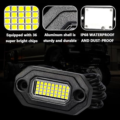 16 Pods Pure White Rock Lights for Trucks, Aluminum Housing, Each Rock Light Comes with a 15-Foot Extension Cord, for Pickup Trucks SUV UTV ATV RZR Car Boats - size: 16 Pods