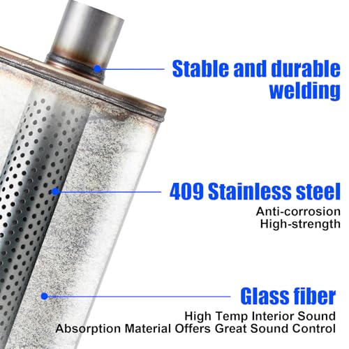 Universal 409 Stainless Muffler Straight-Through Performance Muffler Exhaust, center in | offset out (2") - size: 2"