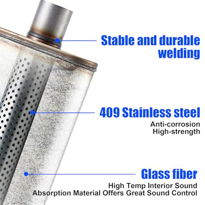Universal 409 Stainless Muffler Straight-Through Performance Muffler Exhaust, center in | center out (2.75") - size: 2.75"