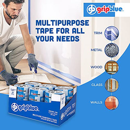Professional-Grade Blue Painters Tape 1.5 Inch Wide, 30 Rolls - size: 1.5 in/ 1.41 (Case 30)