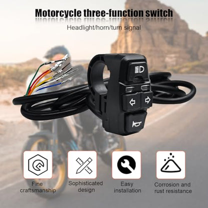 Motorcycle Head Light Turn Switch, 3-in-1 Motorbike Handlebar Headlights Horn Turn Signal Switch, Scooter Light Horn Turning On Off Control Button Set, Fits Motorbike E-Bike E-Scooter