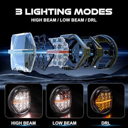 DOT Approved 5-3/4" 5.75 Inch LED Headlight with Amber DRL Compatible with Dyna Street Bob Super Wide Glide Low Rider Night Rod Train Softail Deuce Custom Sportster Iron 883,Black - color: Black, size: 5.75 inch