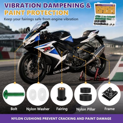 205Pcs Motorcycle Fairing Bolt Kit, M5 M6 Stainless Steel 304, Green - color: Green