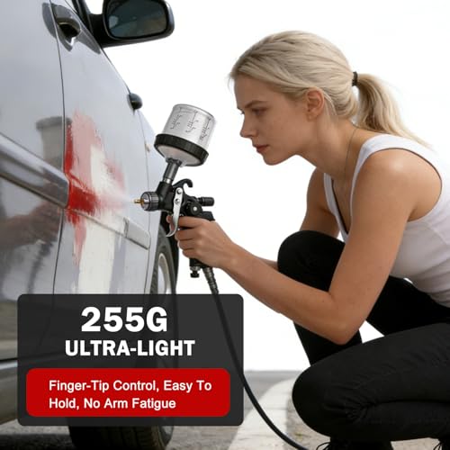 Mini HVLP Spray Gun with 0.8/1.0 mm Nozzles and 10x 200ML Disposable Paint Cups, Automotive Paint Gun Touch UP Paint Sprayer Gun, Air Paints Gun for Auto Paint, Primer, Repair Detail - color: Black2