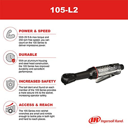 Ingersoll Rand 105-L2 1/4" Drive Air Ratchet Wrench, Extended Length - size: 1/4" Drive, style: Extended Length