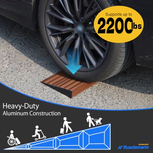 Ruedamann 2" Rise 2200 LBS Load Capacity Aluminum Modular Threshold Ramp - color: Dark Wood Look, size: 2'' Rise