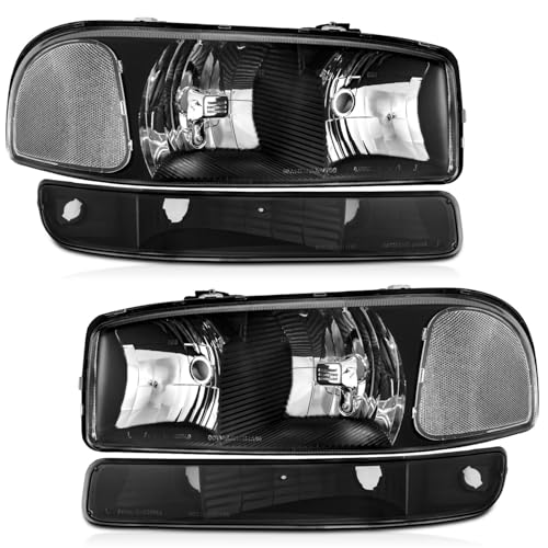 WEELMOTO Headlights Assembly for 1999-2006 GMC Sierra 1500 2500 3500 - color: Clear Lens | Black Housing | Clear Reflector, size: OE Replacement