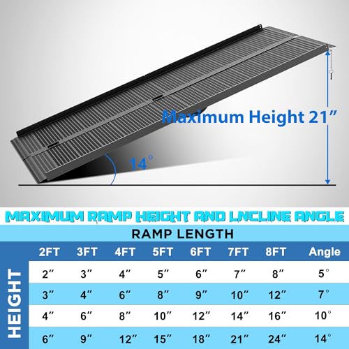 WHALEMOTOR Black Portable Wheelchair Ramp, 7FT No-sew Non-Slip Aluminum Wheelchair Ramp, Folding Portable Wheelchair Ramps for Home, Weight Capacity Up to 800 LBS, Loading Dock Plates - size: 7FT Using height 7-21"