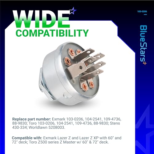 BlueStars 103-0206 Ignition Switch 3 Positions 6 Terminals - for Exmark - size: 103-0206 - 6 Terminals