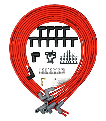 UPP - PROSTREET - Red 8mm Silicone High Performance Racing Universal V8 Spark Plug Wire Set-250 ohm Core-90 Degree Boots-Wire Stripper/Crimper Included Fits Chevy and Ford V8 Engines